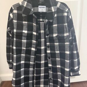 Old Navy Black and White Plaid Button-Up Jacket